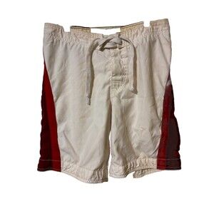 Abacrambie And Fitch Size 30 Men’s Shorts White W/ Sides Maroon Drawstring